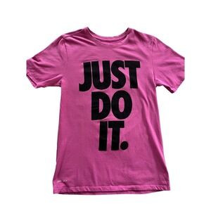 Nike Dri-FIT Just Do It Pink Graphic T-Shirt Mens Small Athletic Cut Tee